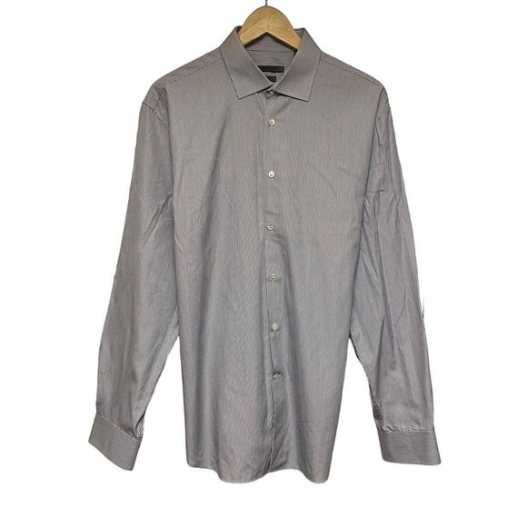 John Varvatos Men's Size 16.5 34/35 Button Front Shirt White/Purple Striped euc - Picture 1 of 5